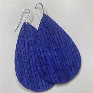Beautiful Royal Blue Leather Teardrop Earrings